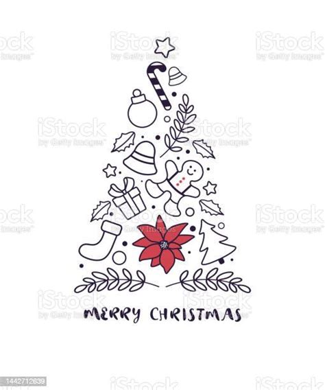 Christmas Card With Christmas Tree With Red Star Vector Illustration