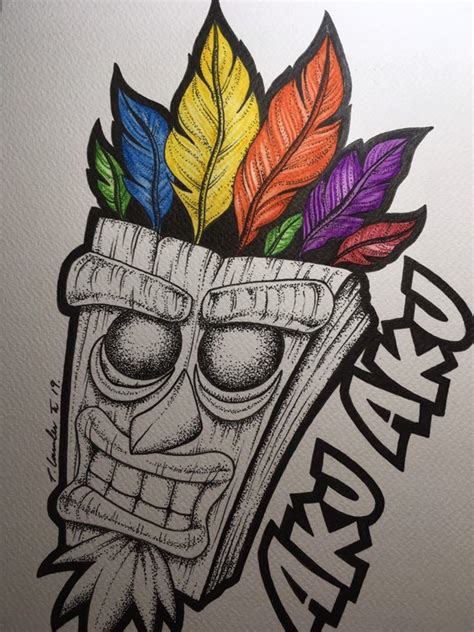 Crash Bandicoot mask drawing/ painting . fan-art A4 new Aku | Etsy