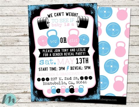 Fitness Gender Reveal Invitation We Can T Weight Gender Reveal