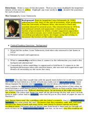 The Censors by Luisa Valenzuela - Directions: Make a copy of this ...