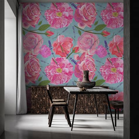 Wild Roses on Teal Wallpaper - Buy Online | Happywall