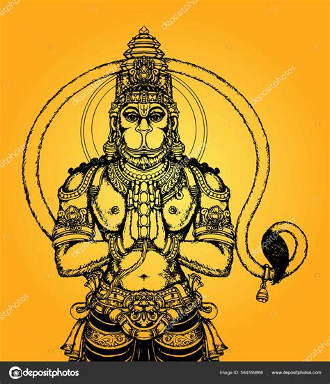 Drawing Sketch Hindu God Lord Hanuman Silhouette Outline Editable