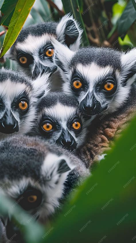 Premium Photo A Group Of Lemurs Sitting On Top Of A Tree