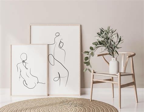 Woman Line Art Print Female Figure Line Art Set Naked Woman Etsy