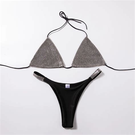 Luxury Bling Rhinestone Bikini Sliver Set Crystal Diamond Sexy Women S