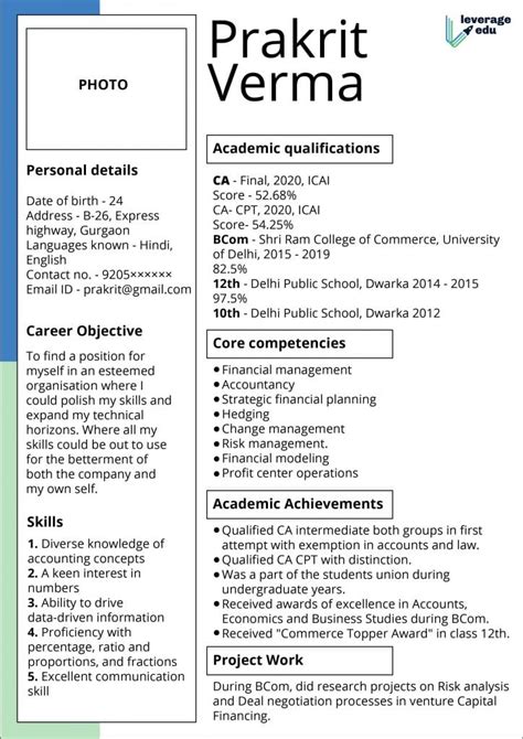 Chartered Accountant CV Example Simple Resume Template