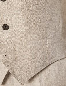 Men S Beige Linen Herringbone Tailored Fit Italian Waistcoat