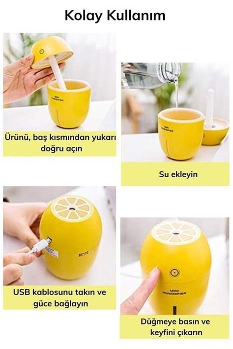 Buffer Limon Tipi Mini Hava Oda Nemlendirici Ledli Işıklı Buhar Makinesi