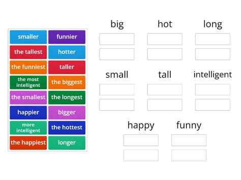 Comparative And Superlative Adjectives Ordenar Por Grupo