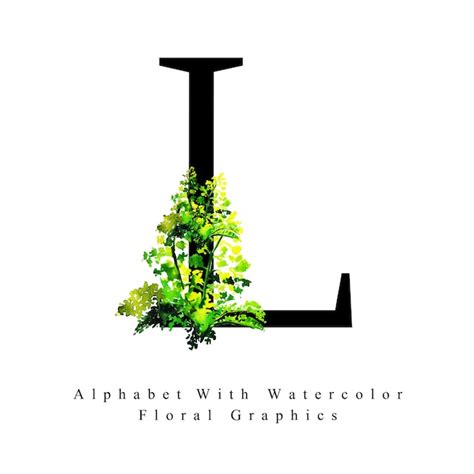 Letra L Fondo Floral Acuarela Vector Premium