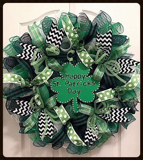 St Patricks Day Deco Mesh Wreath Shamrock Wreath Green Etsy Spring