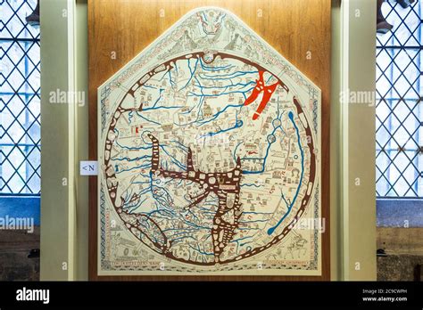 An Illustration Of The Mappa Mundi At Hereford Cathedral England Stock