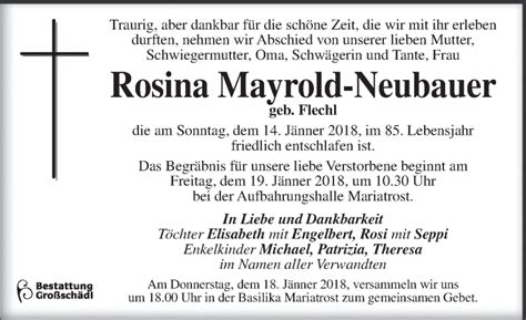 Traueranzeigen Von Rosina Mayrold Neubauer Trauer Kleinezeitung At