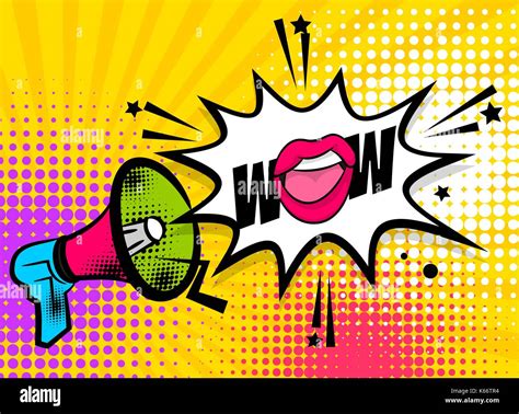 Pop Art Megaphone Pink Woman Lips Wow Stock Vector Image And Art Alamy