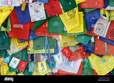 Tibetan Buddhism Prayer Flags Lungta With Om Mani Padme Hum