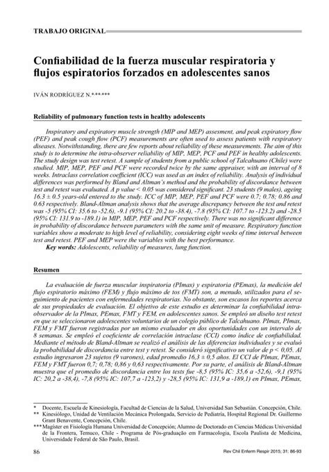 PDF Confiabilidad De La Fuerza Muscular Respiratoria Y Con Un