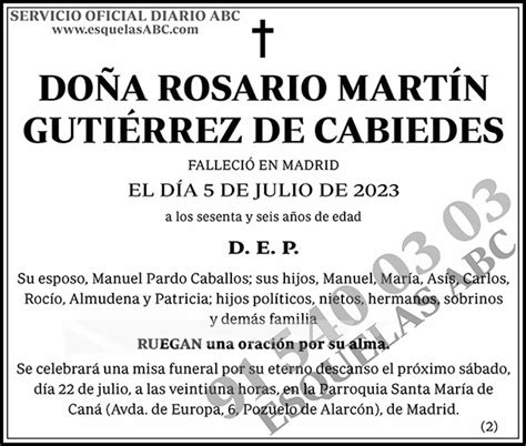 Esquela publicada ABC Rosario Martín Gutiérrez de Cabiedes