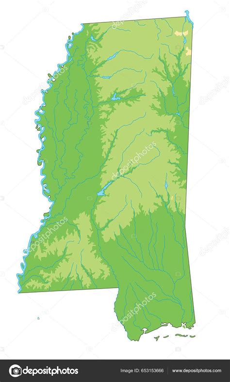 High Detailed Mississippi Physical Map Stock Vector By Delpieroo 653153666