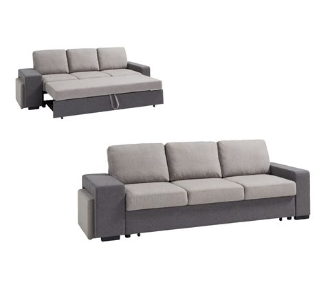 Canapé convertible 3 places pouf BANCO Tissu gris clair et gris foncé