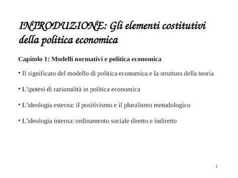 PPT 1 Capitolo 1 Modelli Normativi E Politica Economica Il