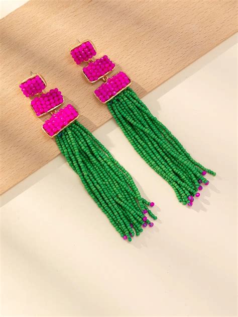 2pcs Bead Tassel Drop Earrings Shein Usa