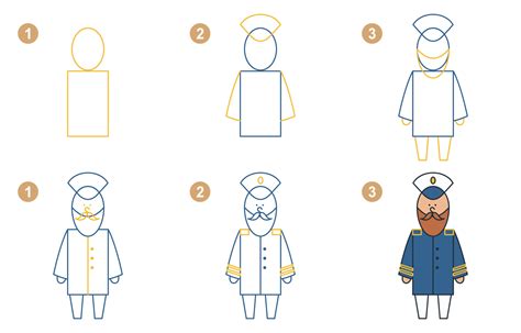 instructions pour dessiner un capitaine mignon suivez pas à pas le