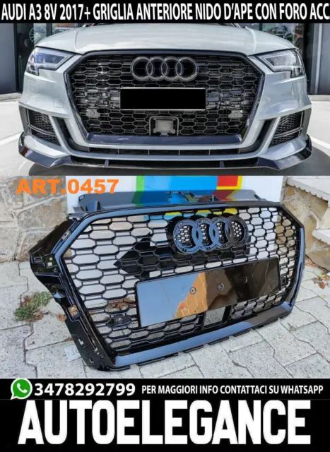 FRONT GRILL AUDI A3 8V 2017 2020 Honeycomb Total Black Hole Rs3 Acc