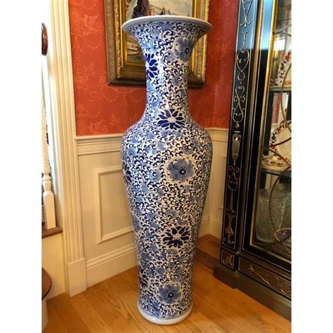 Vintage Chinese Blue And White Porcelain Palace Floor Vase Chairish