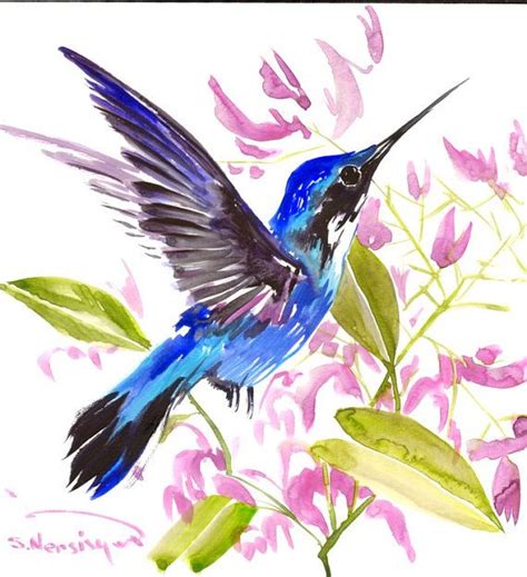 Hummingbird Painting 12 X12 Inbright Color Flowers By ORIGINALONLY