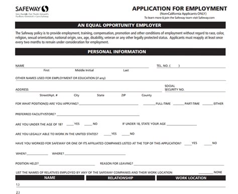 Safeway Printable Job Application Form Printable Forms Free Online