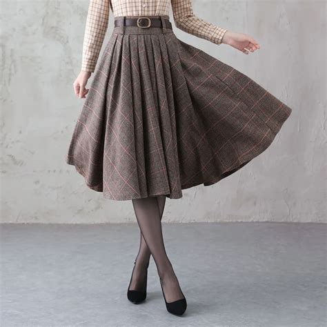 Midi Wool Skirt Wool Plaid Skirt Winter Circle Wool Skirt Etsy