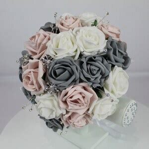 Realistic Artificial Blush Pink White Grey Wedding Bouquet Singles