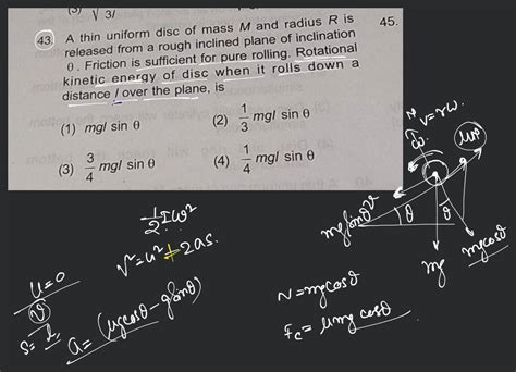 A Thin Uniform Disc Of Mass M And Radius R Is Released From A Rough Incli