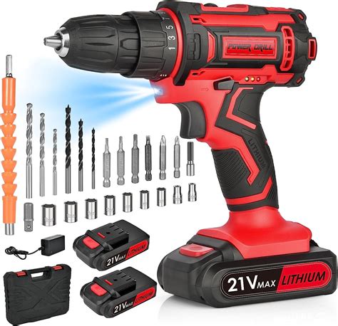 Cordless Power Drill Kit Handheld 2 Speed Impact Drill Driver With 2 Rechargeable Batteries And