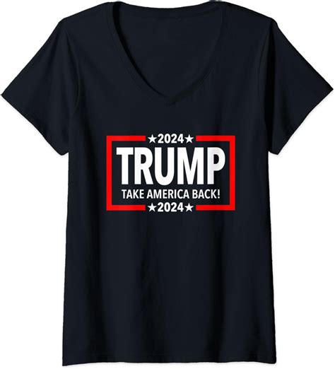 Womens Trump 2024 Take America Back V Neck T Shirt Uk Fashion