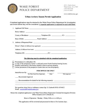 Fillable Online Wakeforestnc Urban Archery Season Permit Application