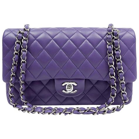 Chanel Purple Lambskin Double Flap Classic 21st Century Purple Bags