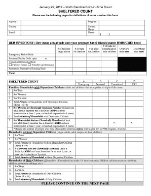 Fillable Online Ncceh North Carolina Point In Time Count Sheltered