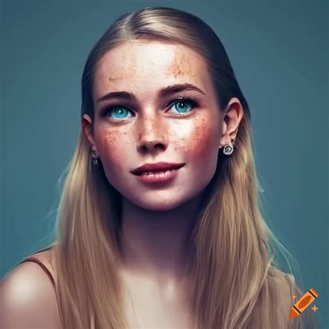 Portrait Of A Beautiful Woman With Freckles And Blonde Hair On Craiyon