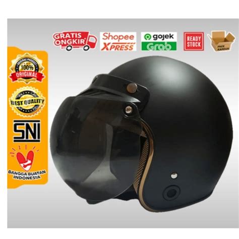 Jual Helm Bogo Helm Retro Helm List Chrome Ant Black Doff Wajib