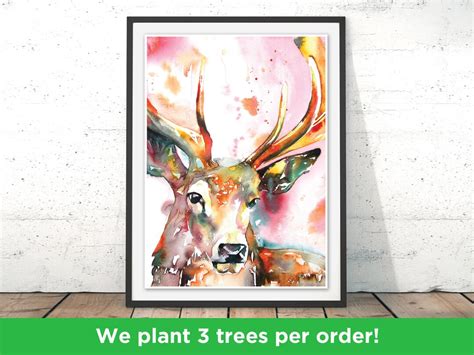 Buck Art Print Deer Poster Red Stag Print Watercolour Stag Wall Art