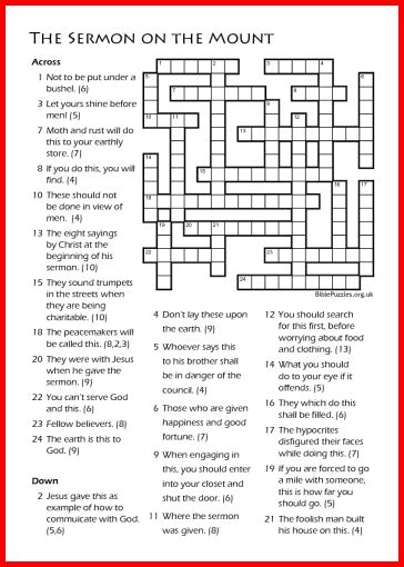 Bible Crossword Puzzle The Sermon On The Mount BiblePuzzles