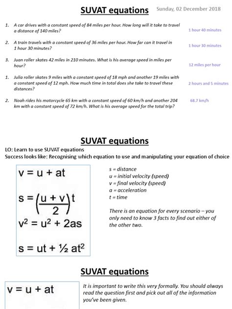 Bly Suvat Equations 2 Speed Acceleration