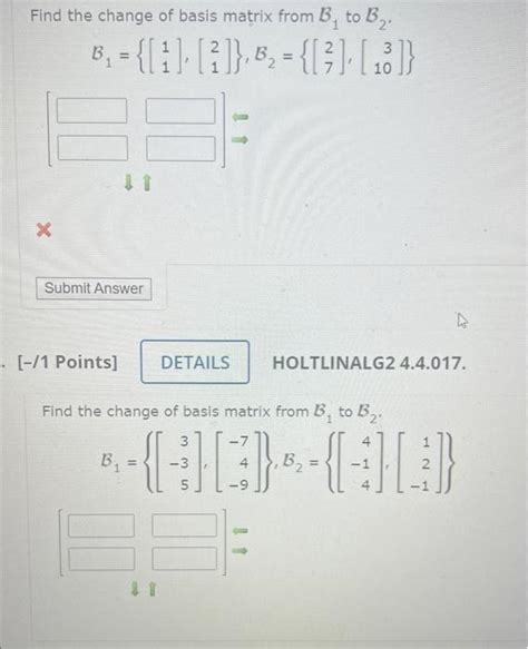 Solved Find The Change Of Basis Matrix From B To B Chegg