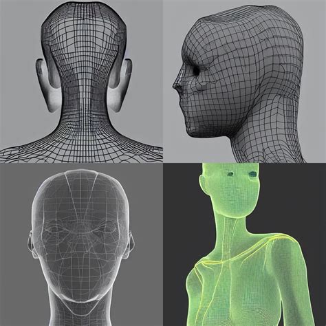 clean topology wireframe view of neck and shoulders | Stable Diffusion