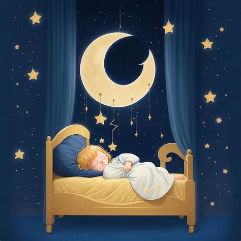 Ilustraci N De Un Lindo Beb Durmiendo Con La Luna Y Las Estrellas Para