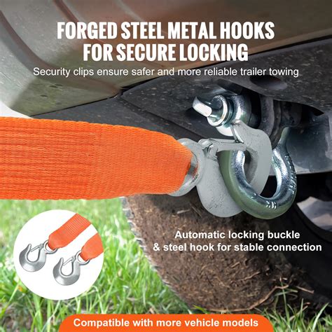 VEVOR ATV Car Tow Strap with Hooks 2"x20' 17000 lbs, Tow Straps with