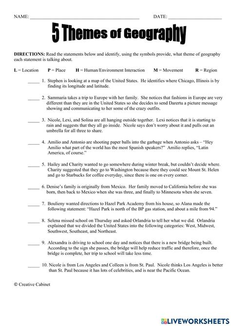 5 Themes Of Geography Worksheet Live Worksheets Worksheets Library