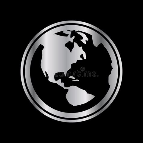 Metal Silver Globe World Map Icon Symbol Stock Vector Illustration Of