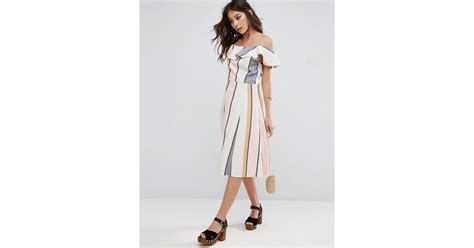 Asos One Shoulder Ruffle Detail Sundress In Natural Fibre Stripe Dresses For A Beach Wedding